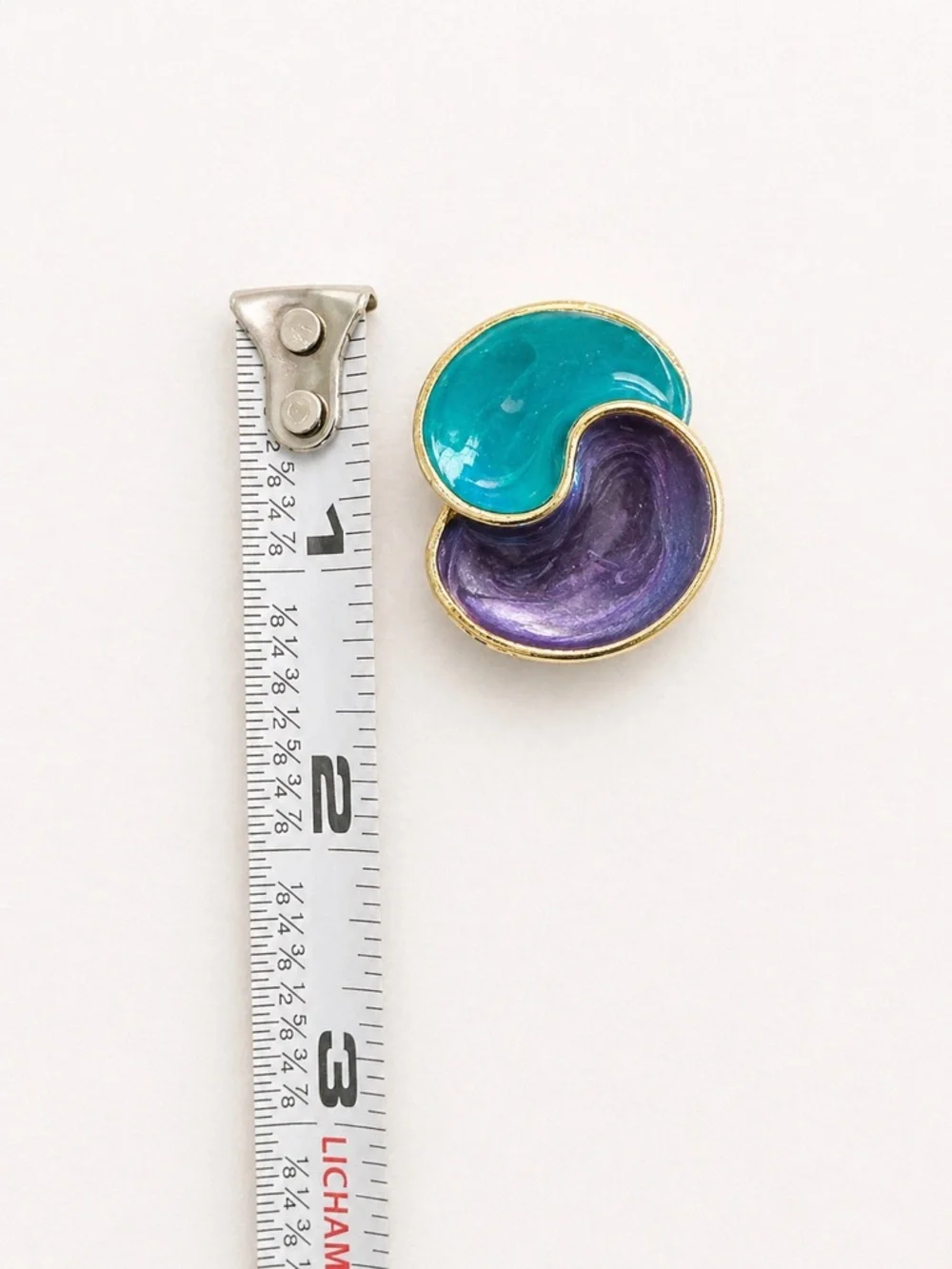 Vintage Gold Tone Enamel Swirl Clip-On Earrings Teal Purple Statement Abstract